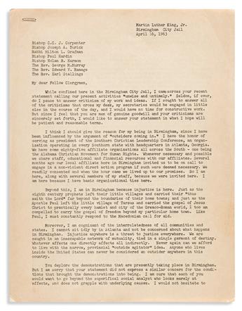 MARTIN LUTHER KING. Early draft of the Letter from Birmingham Jail.